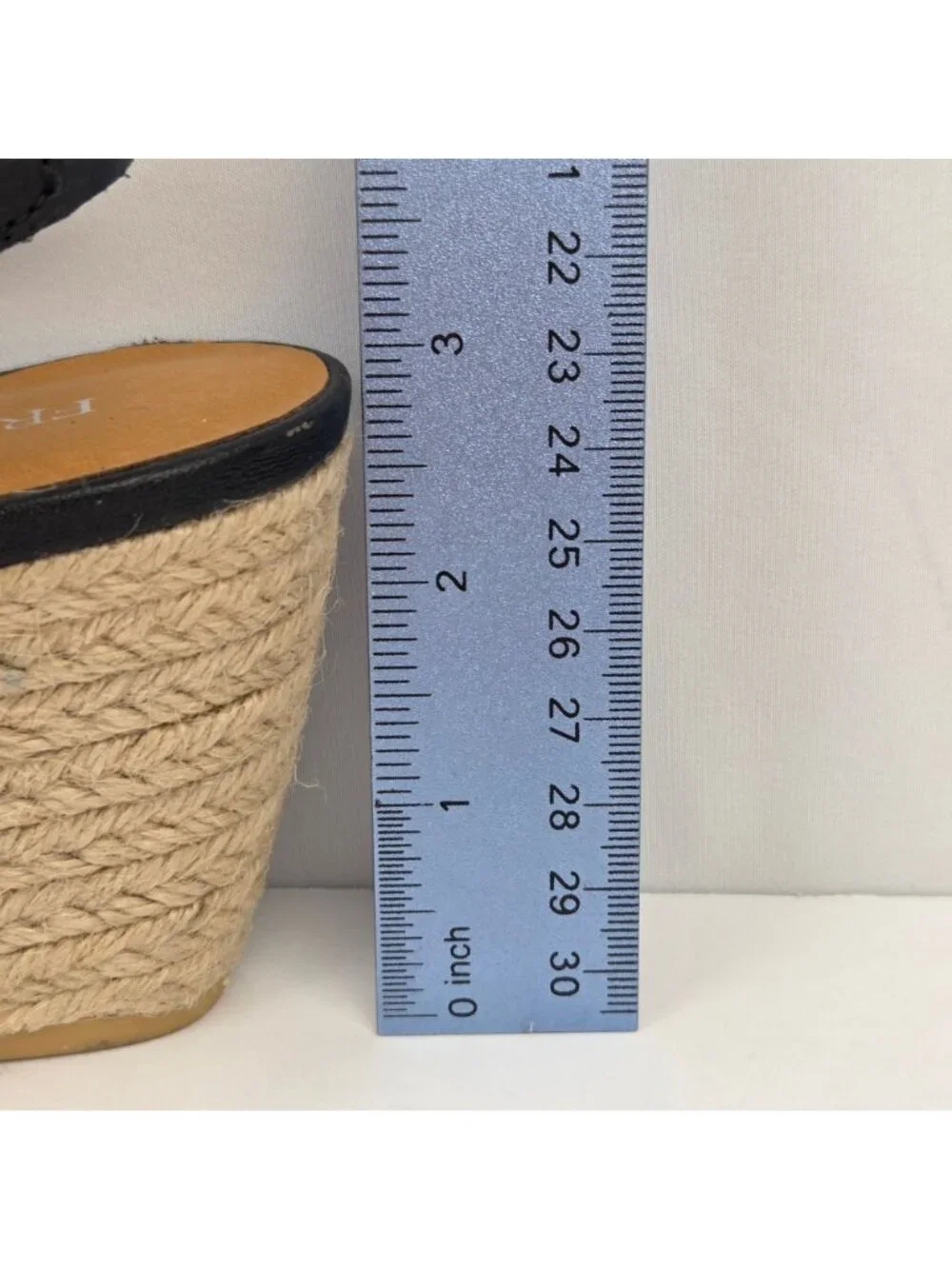 Franco Sarto Black Leather Wedge Espadrille Sandals Size 8.5